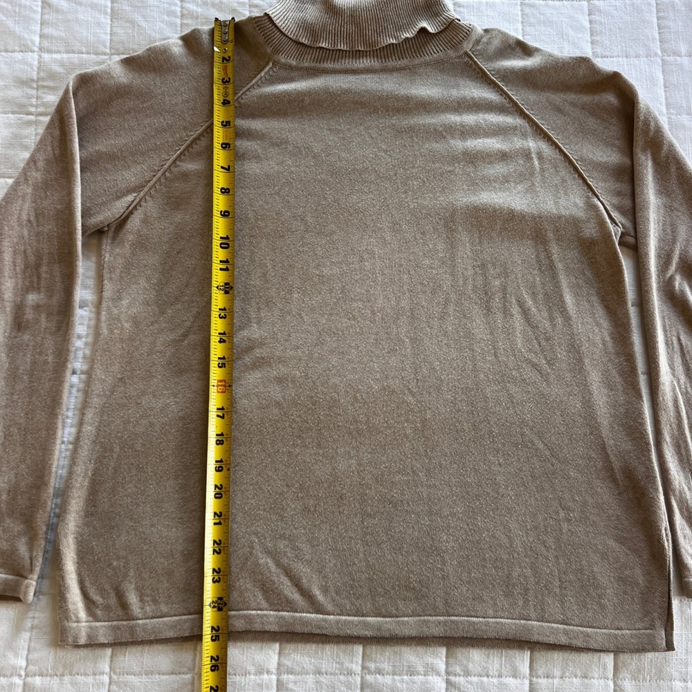 Jeanne Pierre Tan Beige 100% Cotton Turtleneck Raglan Sweater Large - Picture 2 of 6